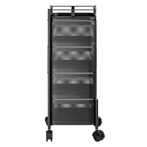 Küchenlagerwagen auf Rädern, 5-Layer rotierende Trolley Obstkorb Aufbewahrungsbehälter Obst Metalldrahtregal mit oberen Deckel für Wohnzimmer Küche Schwarz 4-lagig von Reheyre