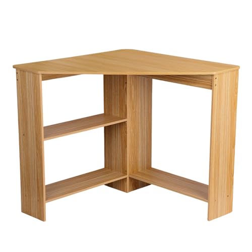 Reheyre Eckschreibtisch, kleiner Schreibtisch mit Schubladen, offene Regale, dreieckiges Design, geräumiger Schreibtisch, kleiner Raum, industrieller Computertisch mit breiten Beinen für Heimbüro, von Reheyre