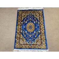 2x3 Saphir Blauer Orientteppich - Seidenteppich Türmatte Badezimmer Teppich Wandteppich Akzentteppich -Küchen Tischteppich von RehmatRugs