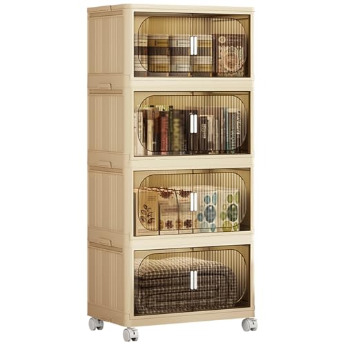 4-stufiger Aufbewahrungsschrank mit Rollen, Kunststoff Aufbewahrungsboxen mit klaren Türen, 50x30x103cm, Schrank mit Rädern für Kleidung, Spielzeug, Bad, Küche, Schlafzimmer von Rehomy