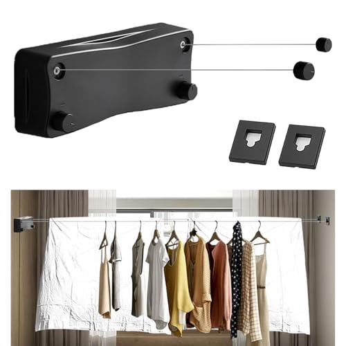 Ausziehbare Wäscheleine mit 2 * 5,2 m Edelstahlseil (304) und Verriegelungsknopf für Balkon, Hotel, Waschküche - Gleichmäßiges Einziehen, verhedderungsfreies Design, bis 25 kg von Rehomy