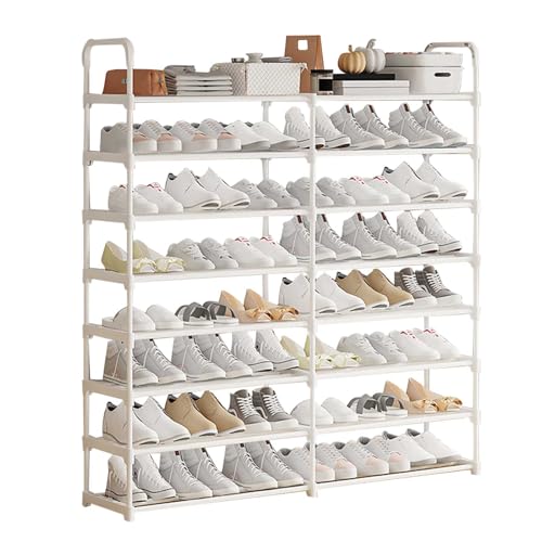 Rehomy 8-stufiger Doppelreihen Schuhregal, Metall Schuhschrank für Flur, Bis Zu 48 Paar Schuhe, Weiß, 84.8x28x158.2cm von Rehomy