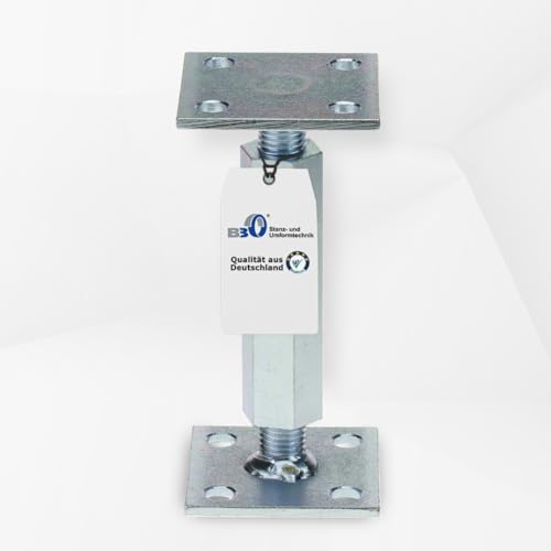 Pfostenträger höhenverstellbar (1 Stück) Boden/ Trägerplatte 80 x 80 x 5 mm Stützenfuß Stützfuß Bodenfuß Betonfuß mit Gewindemuffe verstellbar, Rechts-Linksgewinde von BB Stanz- und Umformtechnik