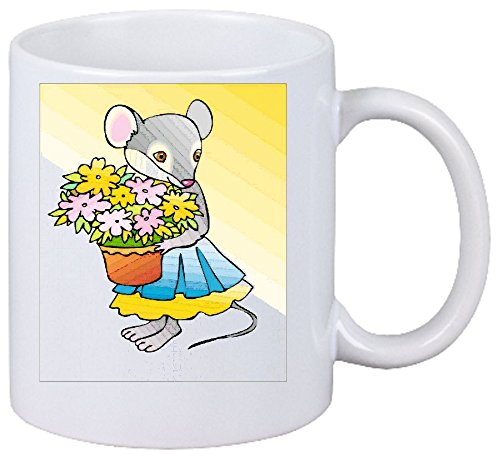 Kaffeetasse Motiv Nr. 11511 Maus mit Blumentopf Cartoon Comic Zeichentrick Keramik Höhe 9,5cm ? 8cm in Weiß von Reifen-Markt