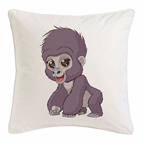 Kissenbezug 40x40cm AFFE AFFEN Baby MENSCHENAFFE Gorilla - MENSCHENAFFE - SILBERRÜCKEN - Gorilla Baby - Schimpanse aus Mikrofaser in Weiß von Reifen-Markt