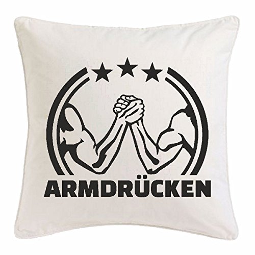 Reifen-Markt Kissenbezug 40x40cm ARMDRÜCKEN - Kraftsport - Muskeln - Wettkampf - Over The TOP aus Mikrofaser in Weiß von Reifen-Markt