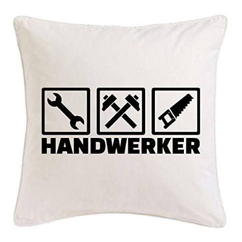 Reifen-Markt Kissenbezug 40x40cm Handwerker - Bauarbeiter - Heimwerker - BAUMARKT - Elektriker aus Mikrofaser in Weiß von Reifen-Markt