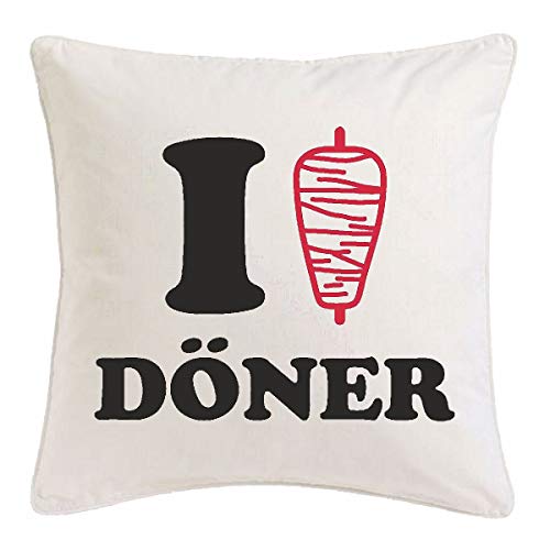 Kissenbezug 40x40cm I Love DÖNER - Kebab - JUFKA - DÖNERBUDE - DÖNER Bring Dienst aus Mikrofaser in Weiß von Reifen-Markt