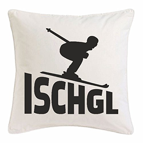 Kissenbezug 40x40cm ISCHGL - SKI Ort - SKI Abfahrt - SKILIFT - Skifahrer aus Mikrofaser in Weiß von Reifen-Markt