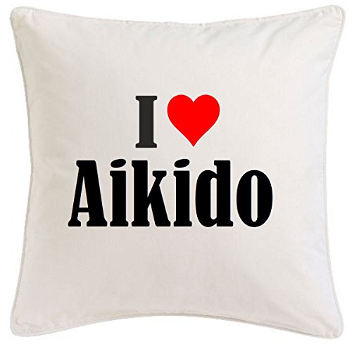 Kissenbezug I Love Aikido 40cmx40cm aus Mikrofaser geschmackvolle Dekoration für jedes Wohnzimmer oder Schlafzimmer in Weiß mit Reißverschluss von Reifen-Markt