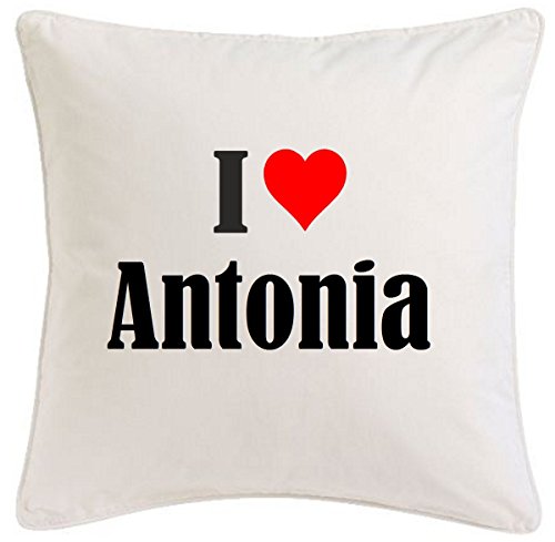 Kissenbezug I Love Antonia 40cmx40cm aus Mikrofaser geschmackvolle Dekoration für jedes Wohnzimmer oder Schlafzimmer in Weiß mit Reißverschluss von Reifen-Markt