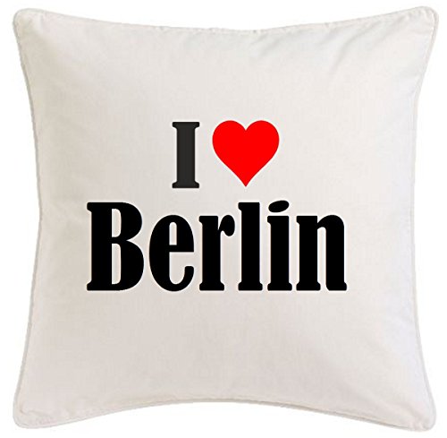 Kissenbezug I Love Berlin 40cmx40cm aus Mikrofaser geschmackvolle Dekoration für jedes Wohnzimmer oder Schlafzimmer in Weiß mit Reißverschluss von Reifen-Markt