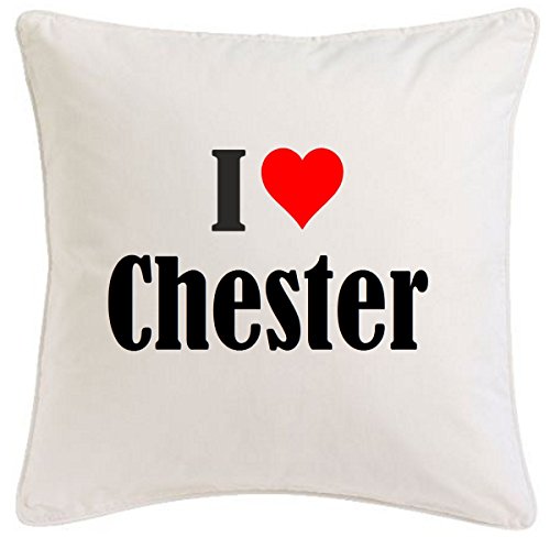 Kissenbezug I Love Chester 40cmx40cm aus Mikrofaser geschmackvolle Dekoration für jedes Wohnzimmer oder Schlafzimmer in Weiß mit Reißverschluss von Reifen-Markt