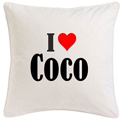 Kissenbezug I Love Coco 40cmx40cm aus Mikrofaser geschmackvolle Dekoration für jedes Wohnzimmer oder Schlafzimmer in Weiß mit Reißverschluss von Reifen-Markt