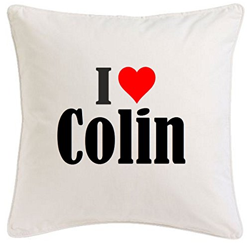 Kissenbezug I Love Colin 40cmx40cm aus Mikrofaser geschmackvolle Dekoration für jedes Wohnzimmer oder Schlafzimmer in Weiß mit Reißverschluss von Reifen-Markt