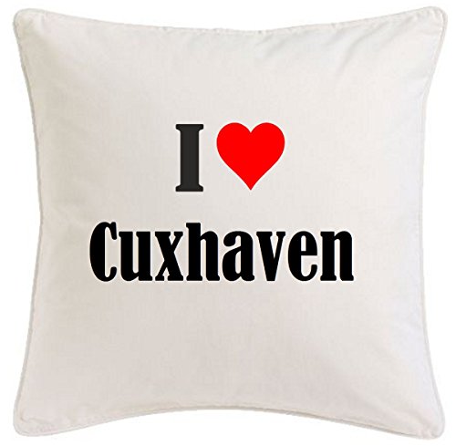 Kissenbezug I Love Cuxhaven 40cmx40cm aus Mikrofaser geschmackvolle Dekoration für jedes Wohnzimmer oder Schlafzimmer in Weiß mit Reißverschluss von Reifen-Markt