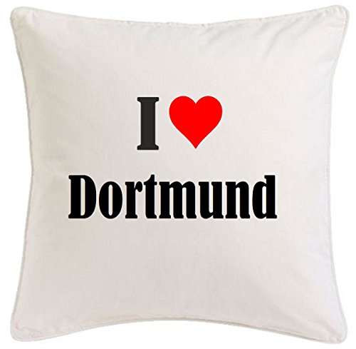 Kissenbezug I Love Dortmund 40cmx40cm aus Mikrofaser geschmackvolle Dekoration für jedes Wohnzimmer oder Schlafzimmer in Weiß mit Reißverschluss von Reifen-Markt