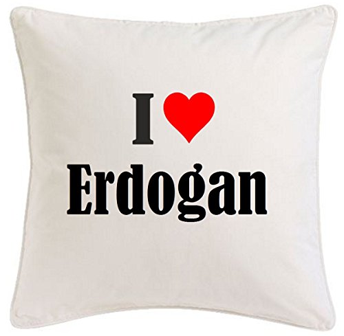 Kissenbezug I Love Erdogan 40cmx40cm aus Mikrofaser geschmackvolle Dekoration für jedes Wohnzimmer oder Schlafzimmer in Weiß mit Reißverschluss von Reifen-Markt