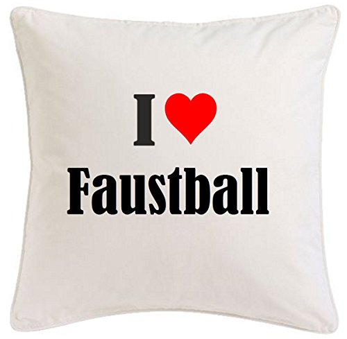 Kissenbezug I Love Faustball 40cmx40cm aus Mikrofaser geschmackvolle Dekoration für jedes Wohnzimmer oder Schlafzimmer in Weiß mit Reißverschluss von Reifen-Markt