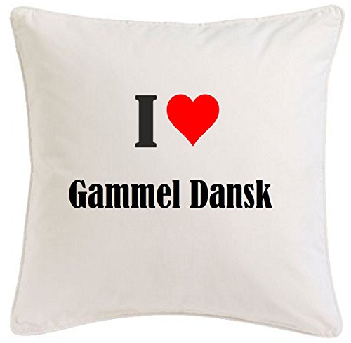 Kissenbezug I Love Gammel Dansk 40cmx40cm aus Mikrofaser geschmackvolle Dekoration für jedes Wohnzimmer oder Schlafzimmer in Weiß mit Reißverschluss von Reifen-Markt