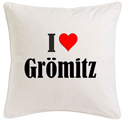 Kissenbezug I Love Grömitz 40cmx40cm aus Mikrofaser geschmackvolle Dekoration für jedes Wohnzimmer oder Schlafzimmer in Weiß mit Reißverschluss von Reifen-Markt