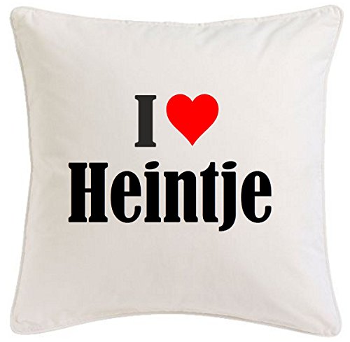 Kissenbezug I Love Heintje 40cmx40cm aus Mikrofaser geschmackvolle Dekoration für jedes Wohnzimmer oder Schlafzimmer in Weiß mit Reißverschluss von Reifen-Markt