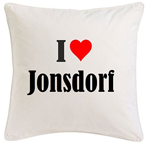 Kissenbezug I Love Jonsdorf 40cmx40cm aus Mikrofaser geschmackvolle Dekoration für jedes Wohnzimmer oder Schlafzimmer in Weiß mit Reißverschluss von Reifen-Markt
