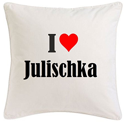 Kissenbezug I Love Julischka 40cmx40cm aus Mikrofaser geschmackvolle Dekoration für jedes Wohnzimmer oder Schlafzimmer in Weiß mit Reißverschluss von Reifen-Markt
