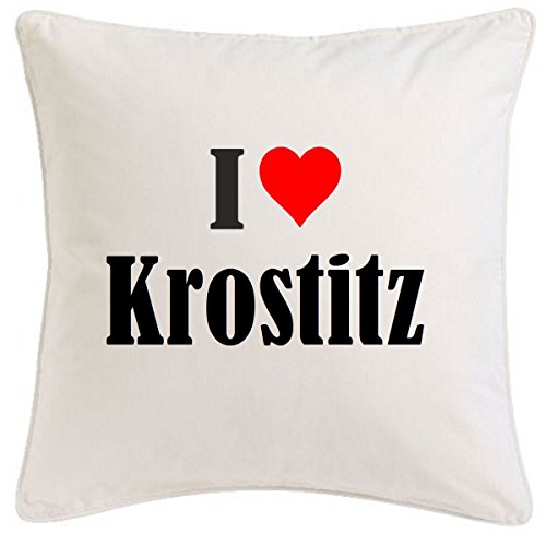 Kissenbezug I Love Krostitz 40cmx40cm aus Mikrofaser geschmackvolle Dekoration für jedes Wohnzimmer oder Schlafzimmer in Weiß mit Reißverschluss von Reifen-Markt