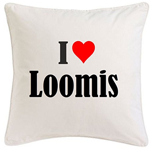 Kissenbezug I Love Loomis 40cmx40cm aus Mikrofaser geschmackvolle Dekoration für jedes Wohnzimmer oder Schlafzimmer in Weiß mit Reißverschluss von Reifen-Markt