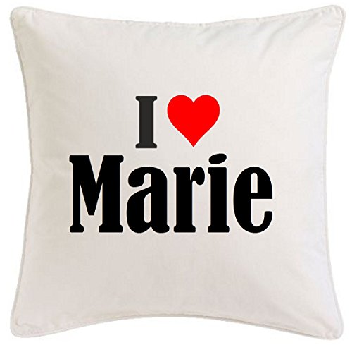 Kissenbezug I Love Marie 40cmx40cm aus Mikrofaser geschmackvolle Dekoration für jedes Wohnzimmer oder Schlafzimmer in Weiß mit Reißverschluss von Reifen-Markt