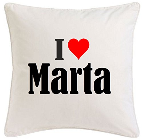 Kissenbezug I Love Marta 40cmx40cm aus Mikrofaser geschmackvolle Dekoration für jedes Wohnzimmer oder Schlafzimmer in Weiß mit Reißverschluss von Reifen-Markt
