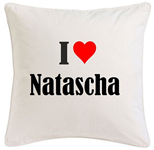 Kissenbezug I Love Natascha 40cmx40cm aus Mikrofaser geschmackvolle Dekoration für jedes Wohnzimmer oder Schlafzimmer in Weiß mit Reißverschluss von Reifen-Markt