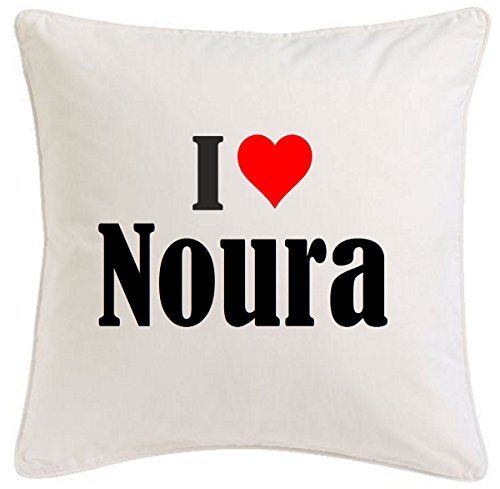 Kissenbezug I Love Noura 40cmx40cm aus Mikrofaser geschmackvolle Dekoration für jedes Wohnzimmer oder Schlafzimmer in Weiß mit Reißverschluss von Reifen-Markt