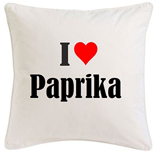 Kissenbezug I Love Paprika 40cmx40cm aus Mikrofaser geschmackvolle Dekoration für jedes Wohnzimmer oder Schlafzimmer in Weiß mit Reißverschluss von Reifen-Markt