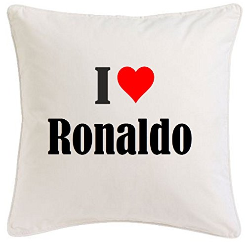 Kissenbezug I Love Ronaldo 40cmx40cm aus Mikrofaser geschmackvolle Dekoration für jedes Wohnzimmer oder Schlafzimmer in Weiß mit Reißverschluss von Reifen-Markt