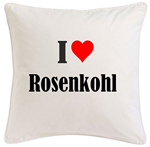 Kissenbezug I Love Rosenkohl 40cmx40cm aus Mikrofaser geschmackvolle Dekoration für jedes Wohnzimmer oder Schlafzimmer in Weiß mit Reißverschluss von Reifen-Markt