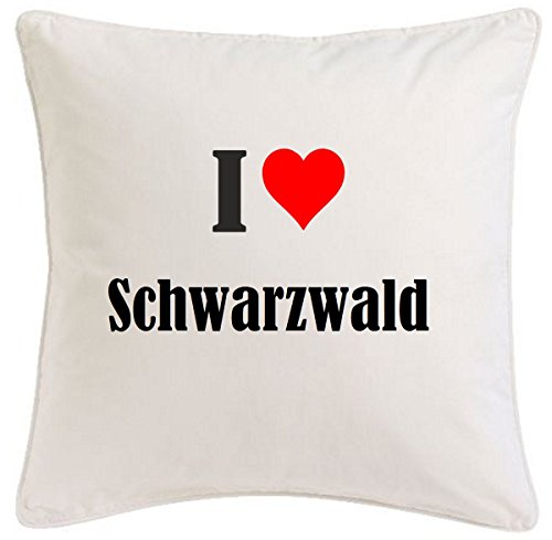 Kissenbezug I Love Schwarzwald 40cmx40cm aus Mikrofaser geschmackvolle Dekoration für jedes Wohnzimmer oder Schlafzimmer in Weiß mit Reißverschluss von Reifen-Markt