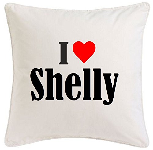 Kissenbezug I Love Shelly 40cmx40cm aus Mikrofaser geschmackvolle Dekoration für jedes Wohnzimmer oder Schlafzimmer in Weiß mit Reißverschluss von Reifen-Markt