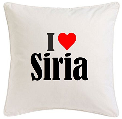 Kissenbezug I Love Siria 40cmx40cm aus Mikrofaser geschmackvolle Dekoration für jedes Wohnzimmer oder Schlafzimmer in Weiß mit Reißverschluss von Reifen-Markt