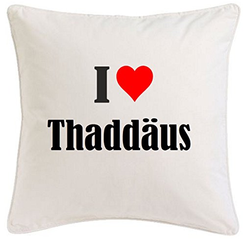 Kissenbezug I Love Thaddäus 40cmx40cm aus Mikrofaser geschmackvolle Dekoration für jedes Wohnzimmer oder Schlafzimmer in Weiß mit Reißverschluss von Reifen-Markt
