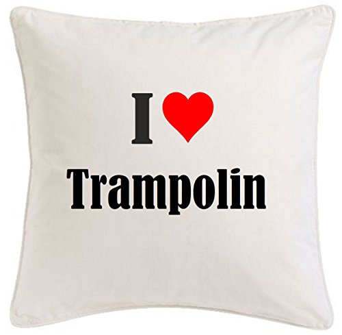 Kissenbezug I Love Trampolin 40cmx40cm aus Mikrofaser geschmackvolle Dekoration für jedes Wohnzimmer oder Schlafzimmer in Weiß mit Reißverschluss von Reifen-Markt