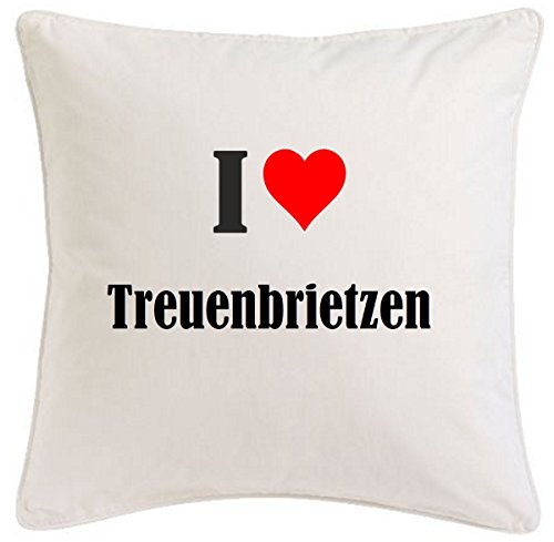 Kissenbezug I Love Treuenbrietzen 40cmx40cm aus Mikrofaser geschmackvolle Dekoration für jedes Wohnzimmer oder Schlafzimmer in Weiß mit Reißverschluss von Reifen-Markt