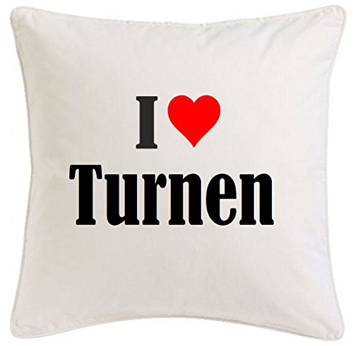 Kissenbezug I Love Turnen 40cmx40cm aus Mikrofaser geschmackvolle Dekoration für jedes Wohnzimmer oder Schlafzimmer in Weiß mit Reißverschluss von Reifen-Markt