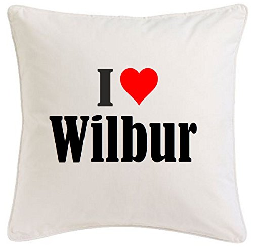 Kissenbezug I Love Wilbur 40cmx40cm aus Mikrofaser geschmackvolle Dekoration für jedes Wohnzimmer oder Schlafzimmer in Weiß mit Reißverschluss von Reifen-Markt