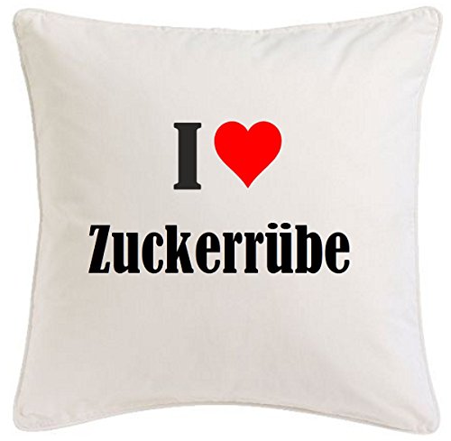 Kissenbezug I Love Zuckerrübe 40cmx40cm aus Mikrofaser geschmackvolle Dekoration für jedes Wohnzimmer oder Schlafzimmer in Weiß mit Reißverschluss von Reifen-Markt