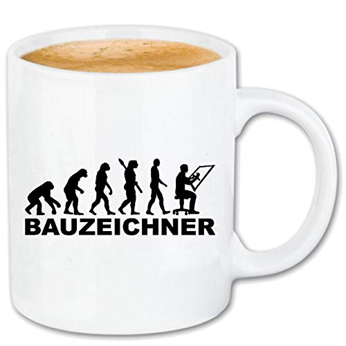 Reifen-Markt Kaffeetasse BAUZEICHNER - BAUZEICHNERIN - GRAFIK - ZEICHENBLOCK - BAUSTELLE Keramik 330 ml in Weiß von Reifen-Markt