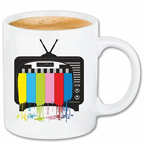 Reifen-Markt Kaffeetasse FERNSEH APPARAT MIT TESTBILD RETRO AUS DEN ACHTZIGER JAHREN SENDESCHLUSS SENDEPAUSE ANTENNE MONO KULT Keramik 330 ml in Weiß von Reifen-Markt