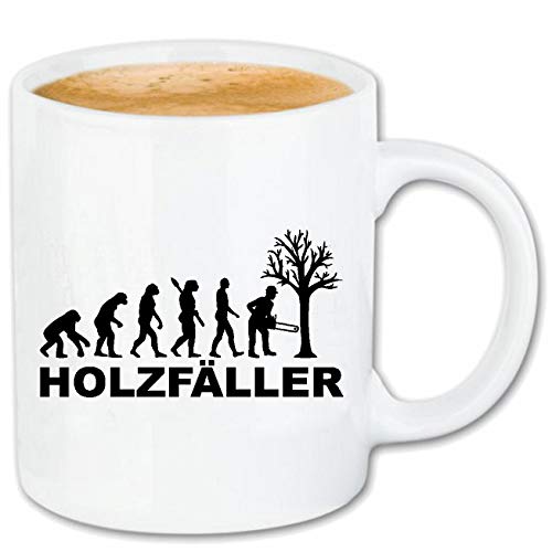 Reifen-Markt Kaffeetasse HOLZFÄLLER - KLETTERN - BAUM FÄLLEN - WALDARBEITER - MOTORSÄGE Keramik 330 ml in Weiß von Reifen-Markt