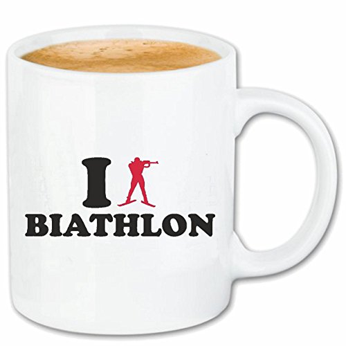 Reifen-Markt Kaffeetasse I LOVE BIATHLON - KÄMPFER - REGELN - MEHRKAMPF - SPORTART Keramik 330 ml in Weiß von Reifen-Markt